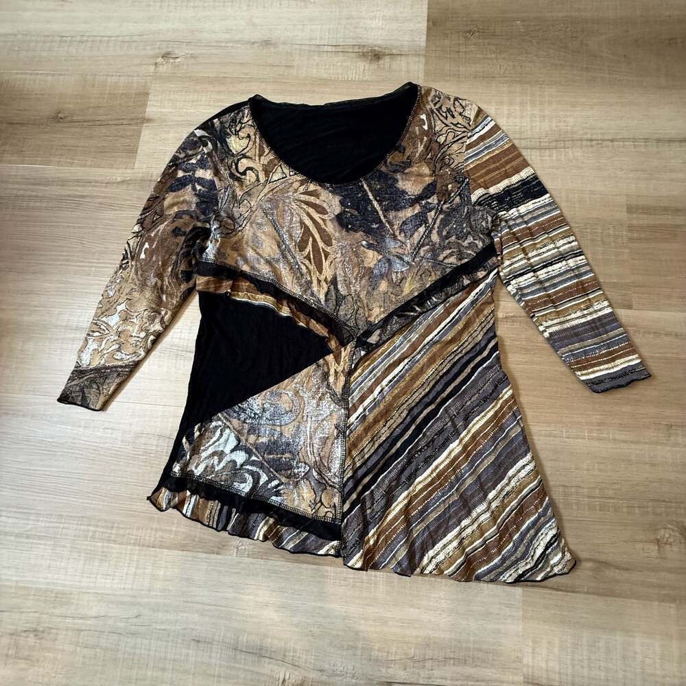Y2K Grunge Multi-Pattern Asymmetrical Hem Long Sleeve Top Size M/L